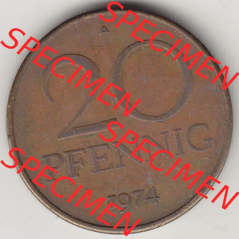 Münzen Deutschland DDR 1969-1990, 20 Pfennig 1974-1, DDR-Telefonmünze. Rückseite einer 20 Pfennig Münze / Umlaufmünze in der DDR auch als Telefonmünze... Sammlung