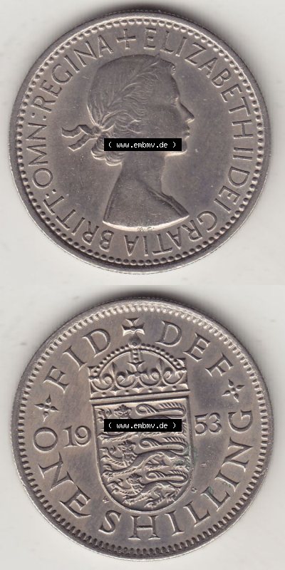 Münzen Großbritannien Eurovorläufer, Umlaufmünze vor Euroeinführung 1954-1970, 1 Schilling - One Shilling, 1953 (Stück 2)... Sammlung