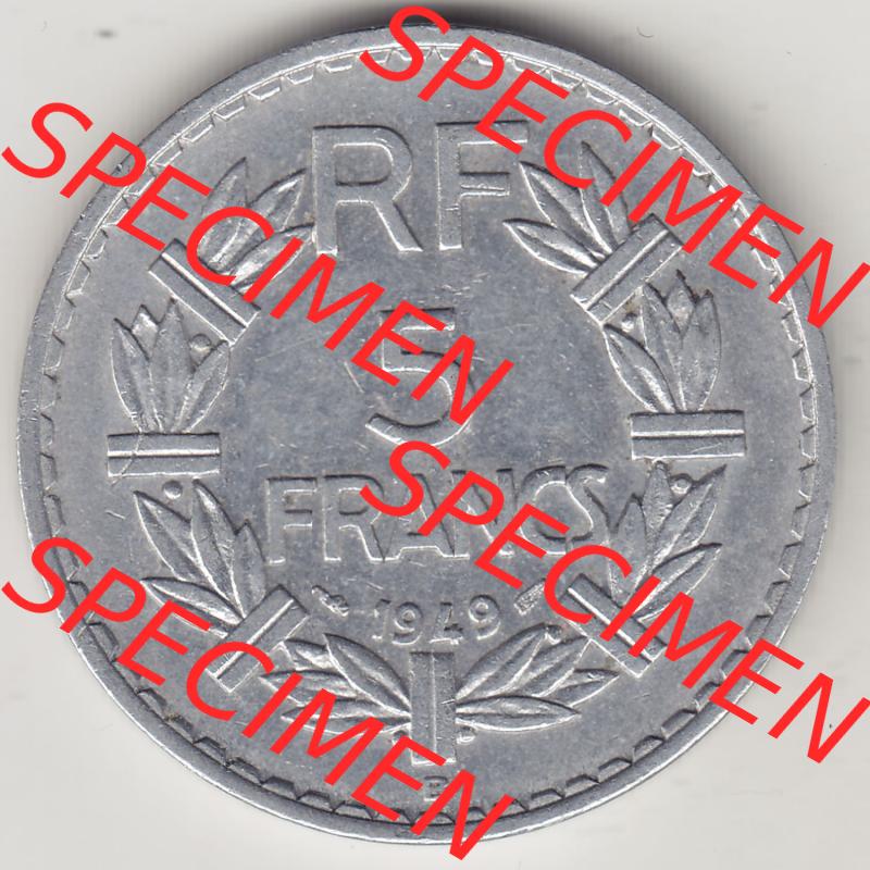 Alte Münzen Frankreich, Kursmünzensatz Zeitraum 1917-1952, der Münze 1945-1952, 5 Franken, Francs 1949-1. Rückseite einer Münze aus Frankreich in... Sammlung