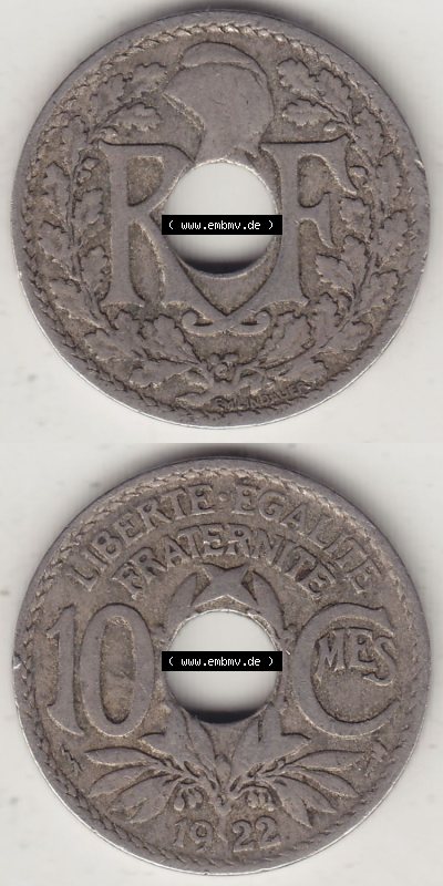 Münzen Frankreich Eurovorläufer, Umlaufmünze vor Euroeinführung 1917-1938, 10 Centimes, 10 CMES EGALITÉ FRATERNITÉ LIBERTÉ... Sammlung