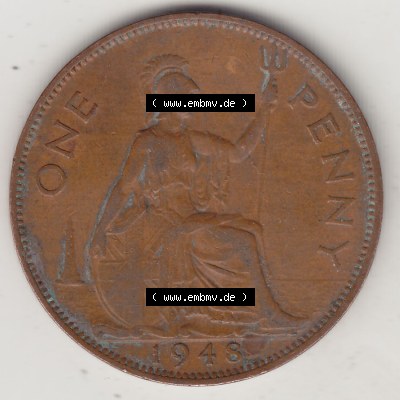 Münzen Großbritannien Eurovorläufer, Umlaufmünze vor Euroeinführung 1937-1948. 1 One Penny 1948-2, George VI, GEORGIVS VI DGBROMNREX FDINDIMP.... Sammlung