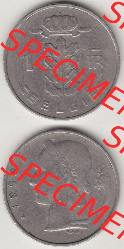 Münzen Belgien Eurovorläufer, Umlaufmünze vor Euroeinführung 1950-1988, 1 FR-Franken 1958 België. Vorderseite und Rückseite Vertikal Untereinander,... Sammlung