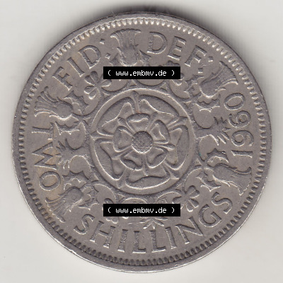 Münzen Großbritannien Eurovorläufer, Umlaufmünze vor Euroeinführung 1954-1970, 2 Schilling - Shillings 1960 (Stück 1). Rückseite... Sammlung