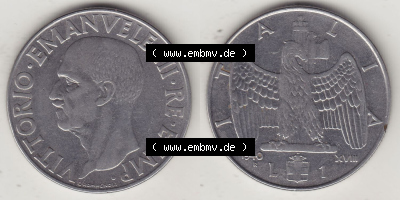 Münzen Italien / Italia Eurovorläufer, Umlaufmünze vor Euroeinführung 1939-1943, 1 Lira, Lire, Viktor Emanuael III., G ROMAGNOLI... Sammlung