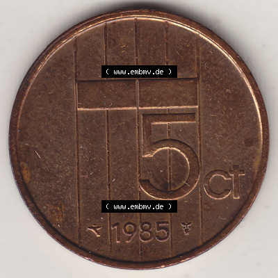 Münzen Niederlande / Netherlands Eurovorläufer, Umlaufmünze vor Euroeinführung 1982-2001, 5 Ct Cent 1985 (Stück 2) Königin... Sammlung