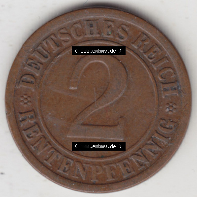 Münzen Deutschland 1918-1932 Weimarer Republik 1923-1924, 2 Rentenpfennig E, 1924 (1) Sammlung