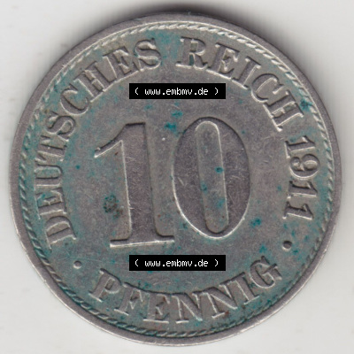 Münzen Deutschland 1871-1918 Kaiserreich 1890-1916, 10 Pfennig A, 1911 (1) Sammlung