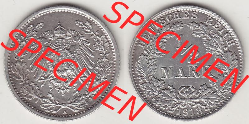 Münzen Deutschland 1871-1918 Kaiserreich Silbermünze 1905-1919, 1/2 Mark A 1918. Vorderseite und Rückseite Nebeneinander einer Münze aus Europa dem Deutschen Kaiserreich... Sammlung