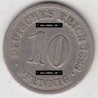 Münzen Deutschland 1871-1918 Kaiserreich 1873-1889, 10 Pfennig A, 1888. Vorderseite einer Münze aus dem deutschen Kaiserreich... Sammlung