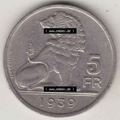 Alte Münzen KMS Belgien, Kursmünzensatz - Zusammenstellung 1938-1940, mit Münze 1938-1939, 5 Franken, FR, Francs, BELGIE - BELGIQUE 1939-1. Rückseite... Sammlung