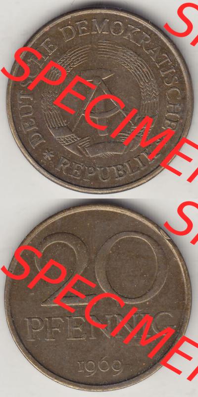 Münzen Deutschland DDR 1969-1990, 20 Pfennig 1969-7, DDR-Telefonmünze. Vorderseite und Rückseite Vertikal Untereinander, passend für Mobile-Geräte,... Sammlung