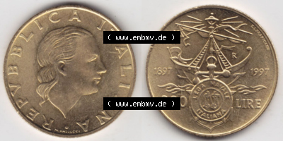 Münzen Italien / Italia Eurovorläufer, Gedenkmünze vor Euroeinführung 1997-1997, 200 Lire Italienische Meeresliga. Rückseite... Sammlung