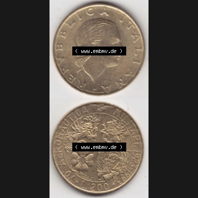 Münzen Italien / Italia Eurovorläufer, Gedenkmünze vor Euroeinführung 1993-1993, 200 Lire Militärischen Luftfahrt. Rückseite und Vorderseite vertikal... Sammlung