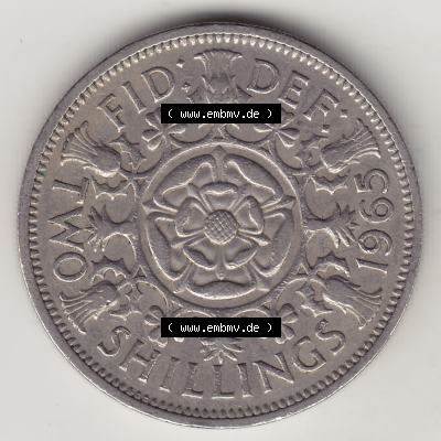 Münzen Großbritannien Eurovorläufer, Umlaufmünze vor Euroeinführung 1954-1970, 2 Schilling - Shillings 1965-1. Rückseite einer Münze aus Großbritannien... Sammlung