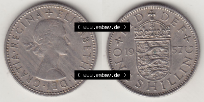 Münzen Großbritannien Eurovorläufer, Umlaufmünze vor Euroeinführung 1954-1970, 1 Schilling - Shilling, 1957 (Stück 1) Wappen... Sammlung