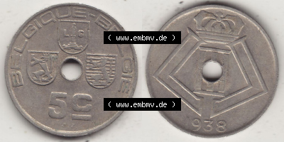 Alte Münzen KMS Belgien, Kursmünzensatz - Zusammenstellung 1938-1940, mit Münze 1938-1938, 5 C, Centime, BELGIQUE - BELGIE... Sammlung