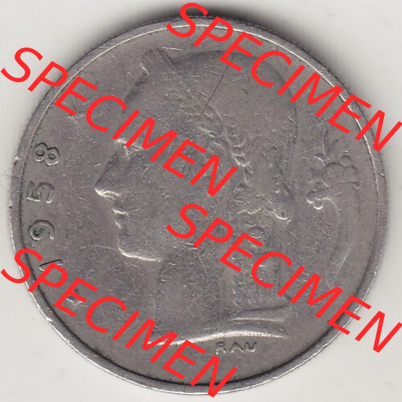 Münzen Belgien Eurovorläufer, Umlaufmünze vor Euroeinführung 1950-1988, 1 FR-Franken 1958 België. Rückseite einer Münze aus Europa als Digitales Bild... Sammlung