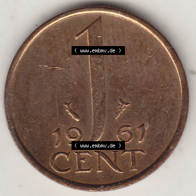 Münzen Niederlande / Netherlands Eurovorläufer, Umlaufmünze vor Euroeinführung 1950-1980, 1 Cent 1961 (Stück 2) Königin... Sammlung