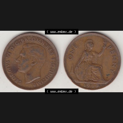 Münzen Großbritannien Eurovorläufer, Umlaufmünze vor Euroeinführung 1937-1948. 1 One Penny 1940-1, George VI, GEORGIVS VI DGBROMNREX FDINDIMP.... Sammlung