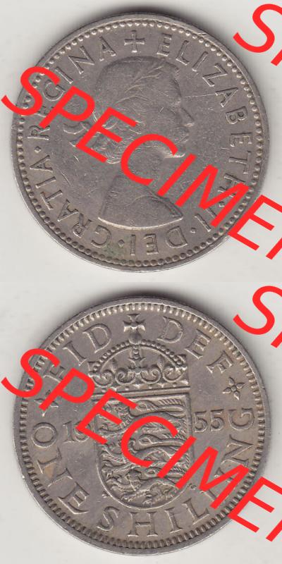 Münzen Großbritannien Eurovorläufer, Umlaufmünze vor Euroeinführung 1954-1970, 1 Schilling - Shilling, 1955-2 Wappen mit drei Löwen. Vorderseite... Sammlung