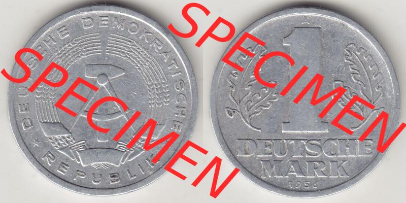 Münzen Deutschland DDR 1956-1963, A 1 Deutsche Mark 1956-1. Vorderseite und Rückseite Nebeneinander einer 1 Mark Münze / Umlaufmünze aus Deutschland der ehemaligen... Sammlung
