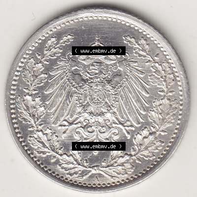 Münzen Deutschland 1871-1918 Kaiserreich Silbermünze 1905-1919, 1/2 Mark A 1917. Vorderseite einer Münze aus dem deutschen Kaiserreich in Europa als Digitales Bild /... Sammlung