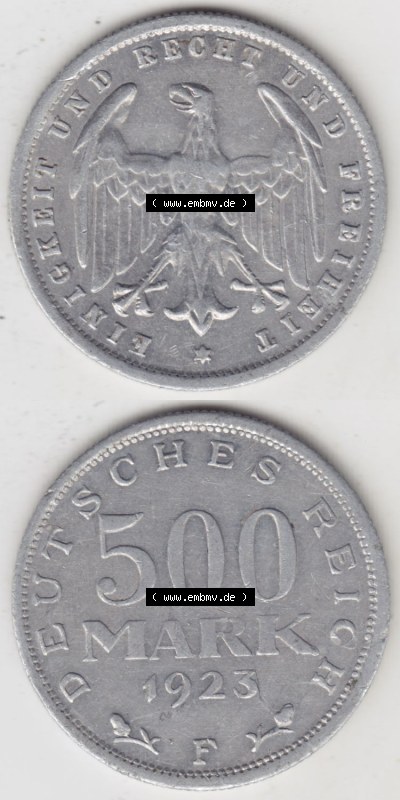 Münzen Deutschland 1918-1932 Weimarer Republik 1923-1923, 500 Mark F (4) Sammlung