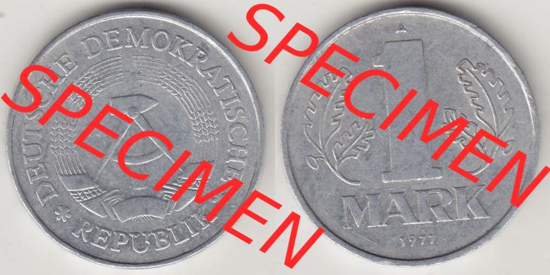 Münzen Deutschland DDR 1972-1990, A 1 Mark 1977-4. Vorderseite und Rückseite Nebeneinander einer 1 Mark Münze / Umlaufmünze aus Deutschland der ehemaligen DDR in Europa... Sammlung