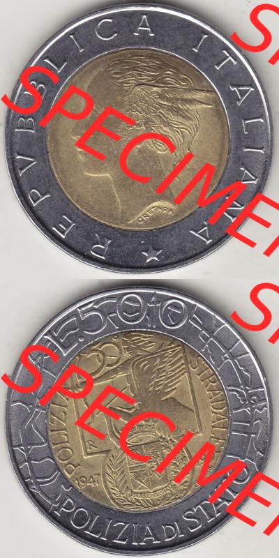 Münzen Italien / Italia Eurovorläufer, Gedenkmünze vor Euroeinführung 1997-1997, 500 Lire, 50 Jahre Staatspolizei (1947-1997), POLIZIA DI STATO... Sammlung