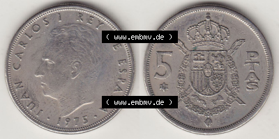 Münzen Spanien / España Eurovorläufer, Umlaufmünze vor Euroeinführung 1975-1980, 5 Peseten PTAS 1978 (Stück 2), REY - König... Sammlung