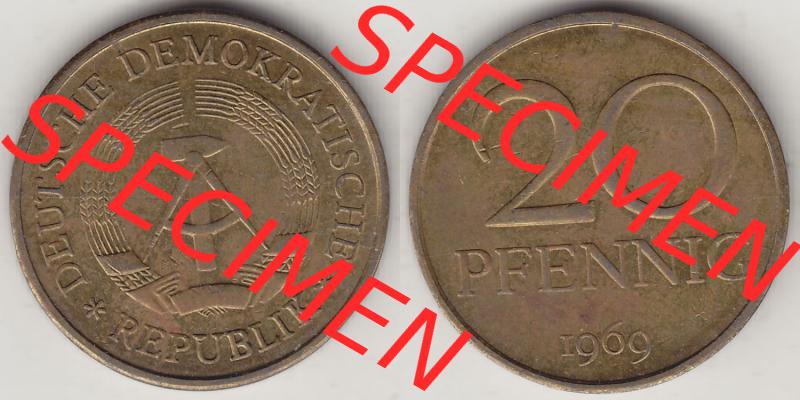Münzen Deutschland DDR 1969-1990, 20 Pfennig 1969-3, DDR-Telefonmünze. Vorderseite und Rückseite Nebeneinander einer 20 Pfennig Münze / Umlaufmünze in der... Sammlung