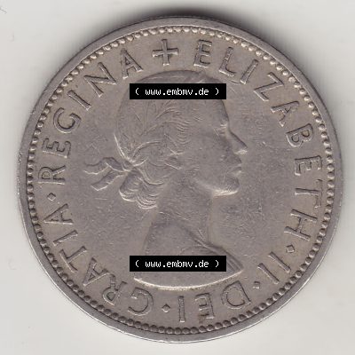 Münzen Großbritannien Eurovorläufer, Umlaufmünze vor Euroeinführung 1954-1970, 2 Schilling - Shillings 1955-1. Vorderseite einer Münze aus Großbritannien... Sammlung