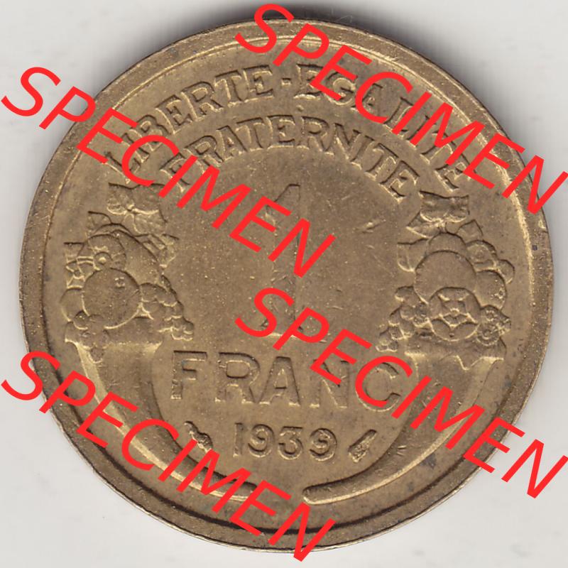 Münzen Frankreich Eurovorläufer, Umlaufmünze vor Euroeinführung 1931-1941, 1 Franken, 1 Franc, 1939-1 LIBERTE EGALITE FRATERNITE. Rückseite einer... Sammlung