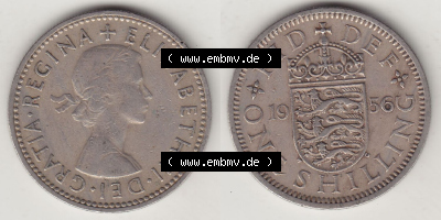 Münzen Großbritannien Eurovorläufer, Umlaufmünze vor Euroeinführung 1954-1970, 1 Schilling - Shilling, 1956 (Stück 1) Wappen... Sammlung