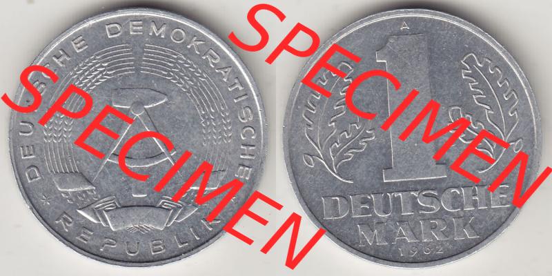 Münzen Deutschland DDR 1956-1963, A 1 Deutsche Mark 1962-1. Vorderseite und Rückseite Nebeneinander einer 1 Mark Münze / Umlaufmünze aus Deutschland der ehemaligen... Sammlung