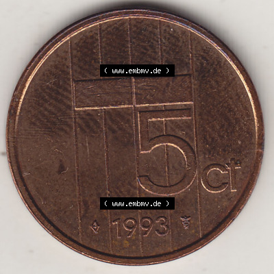 Münzen Niederlande / Netherlands Eurovorläufer, Umlaufmünze vor Euroeinführung 1982-2001, 5 Ct Cent 1993 (Stück 2) Königin... Sammlung
