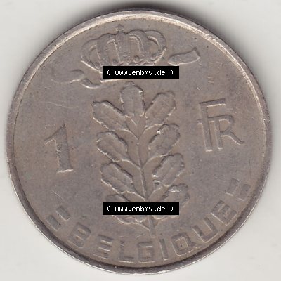 Münzen Belgien Eurovorläufer, Umlaufmünze vor Euroeinführung 1950-1988, 1 FR-Franken 1956 Belgique. Vorderseite einer Münze aus Europa als Digitales Bild /... Sammlung