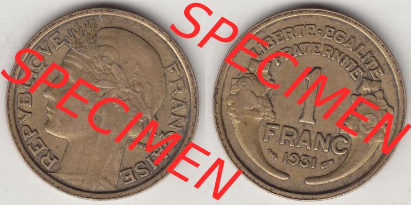 Münzen Frankreich Eurovorläufer, Umlaufmünze vor Euroeinführung 1931-1941, 1 Franken, 1 Franc, 1931-1 LIBERTE EGALITE FRATERNITE. Rückseite und Vorderseite... Sammlung