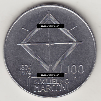 Münzen Italien / Italia Eurovorläufer, Gedenkmünze vor Euroeinführung 1974-1974, 100 Lire, 100. Geburtstag von Guglielmo Marconi... Sammlung
