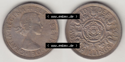 Münzen Großbritannien Eurovorläufer, Umlaufmünze vor Euroeinführung 1954-1970, 2 Schilling - Shillings 1954 (Stück 2). Vorderseite... Sammlung