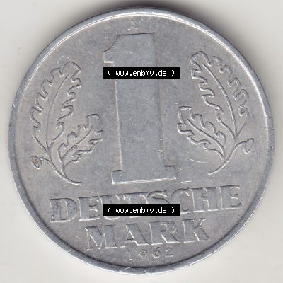 Münzen Deutschland DDR 1956-1963, A 1 Deutsche Mark 1962-4. Rückseite einer 1 Mark Münze / Umlaufmünze aus Deutschland der ehemaligen DDR in Europa als Digitales Bild... Sammlung