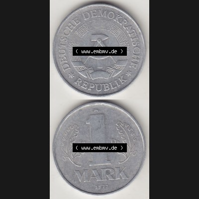 Münzen Deutschland DDR 1972-1990, A 1 Mark 1977-5. Vorderseite und Rückseite Vertikal Untereinander, passend für Mobile-Geräte, einer 1 Mark Münze /... Sammlung