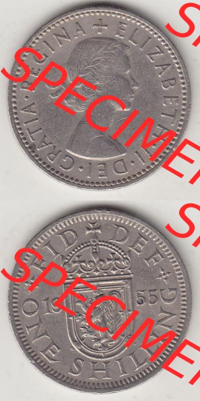 Münzen Großbritannien Eurovorläufer, Umlaufmünze vor Euroeinführung 1954-1970, 1 Schilling - One Shilling, 1955-1 Wappen mit einen Löwen. Vorderseite... Sammlung