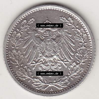 Münzen Deutschland 1871-1918 Kaiserreich Silbermünze 1905-1919, 1/2 Mark A 1918. Vorderseite einer Münze aus dem deutschen Kaiserreich in Europa als Digitales Bild /... Sammlung