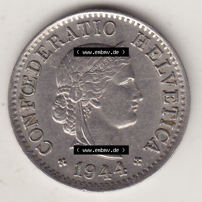 Münzen Schweiz Eurovorläufer, Umlaufmünze 1879-1980, 5 Rappen 1944 (Stück 2) Helvetica (1) Sammlung