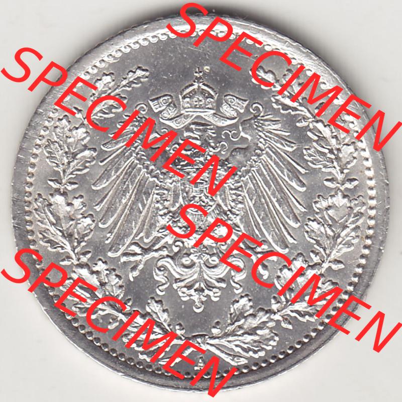 Münzen Deutschland 1871-1918 Kaiserreich Silbermünze 1905-1919, 1/2 Mark A 1916. Vorderseite einer Münze aus dem deutschen Kaiserreich in Europa als Digitales Bild /... Sammlung