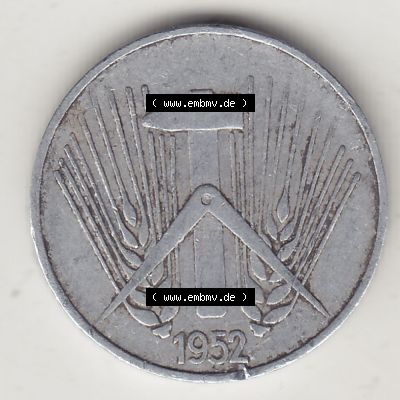 Münzen Deutschland DDR 1952-1953, A 5 Pfennig 1952-2. Vorderseite einer Münze aus der ehemaligen DDR in Europa als Digitales Bild / Bildmaterial zum Herunterladen für Sammler... Sammlung