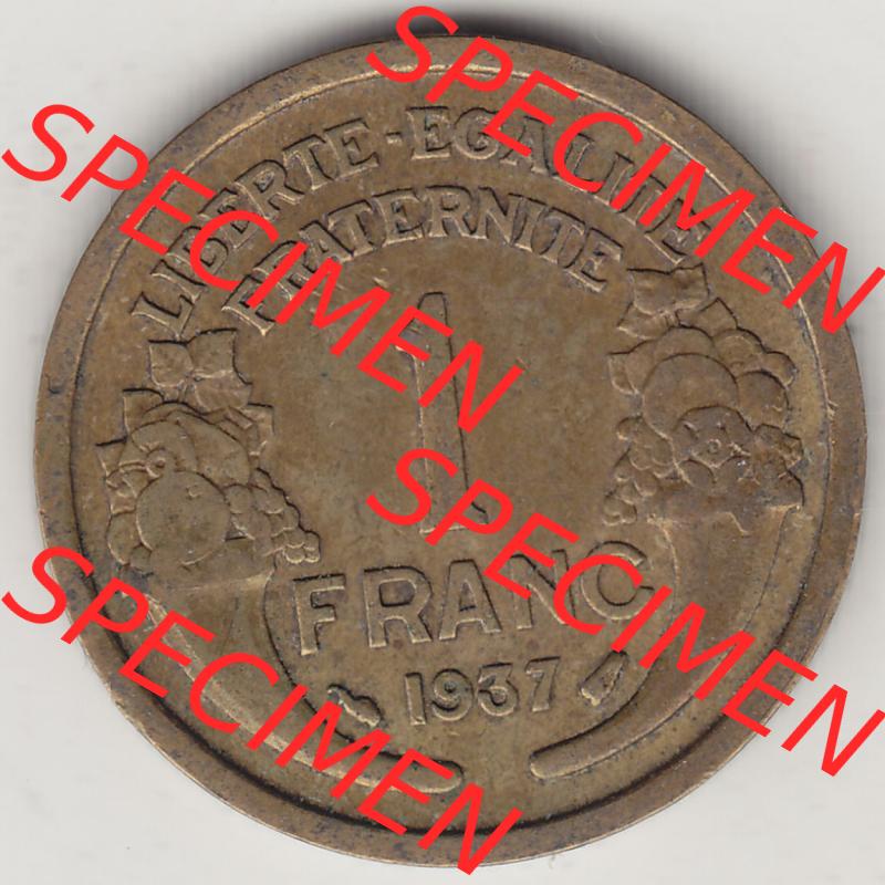 Münzen Frankreich Eurovorläufer, Umlaufmünze vor Euroeinführung 1931-1941, 1 Franken, 1 Franc, 1937-1 LIBERTE EGALITE FRATERNITE. Rückseite einer... Sammlung