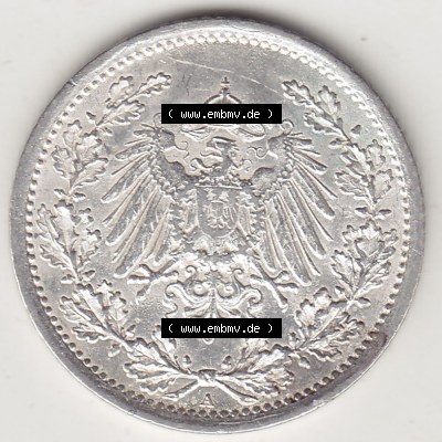 Münzen Deutschland 1871-1918 Kaiserreich Silbermünze 1905-1919, 1/2 Mark A 1915 (Stück 2). Vorderseite einer Münze aus dem... Sammlung