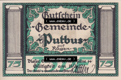 Notgeldscheine aus Putbus 1922, 75 Pfennig II (1) Sammlung